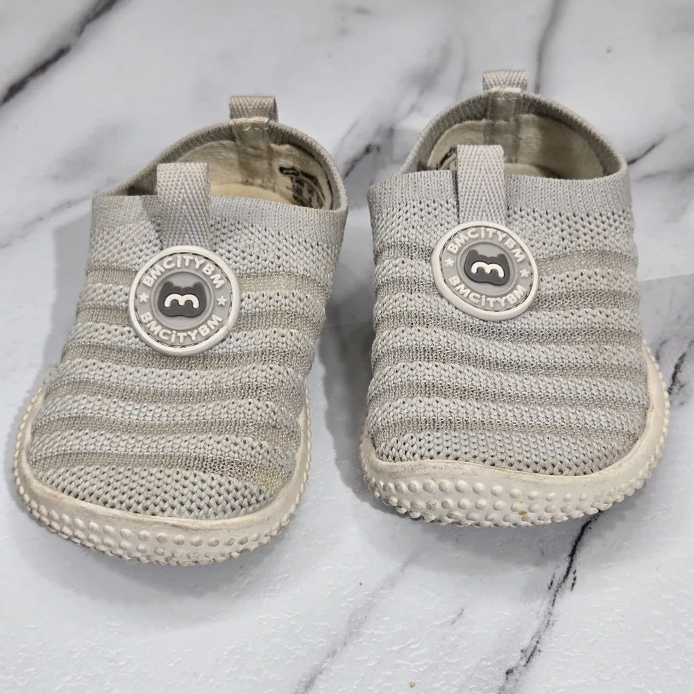 BMCITYBM Toddler Walking Shoes Size 4 Gray Knit Slip On Sneakers First Walker